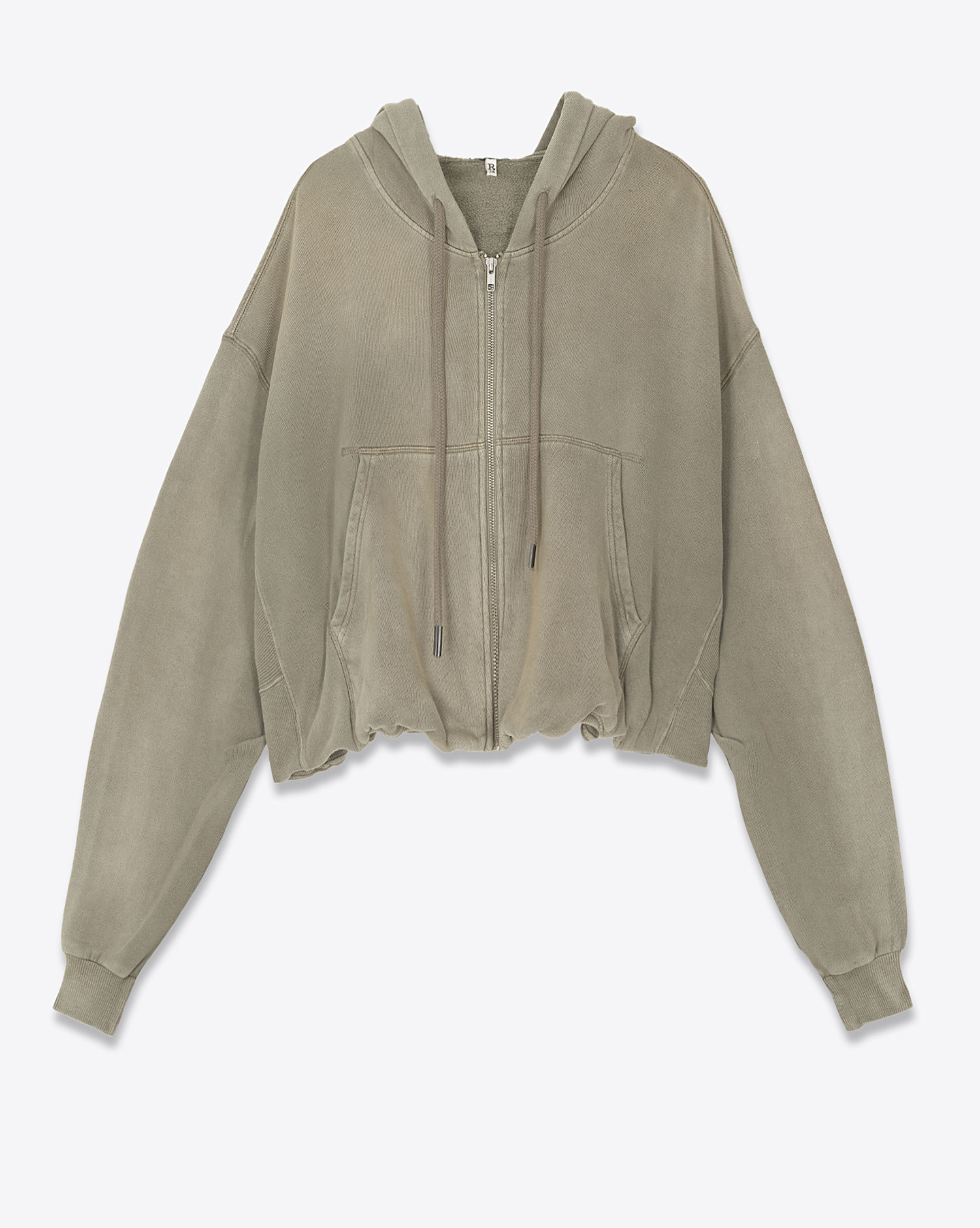 Sweatshirt avec zip et capuche forme ballon poche Kangourou vert olive R13. 