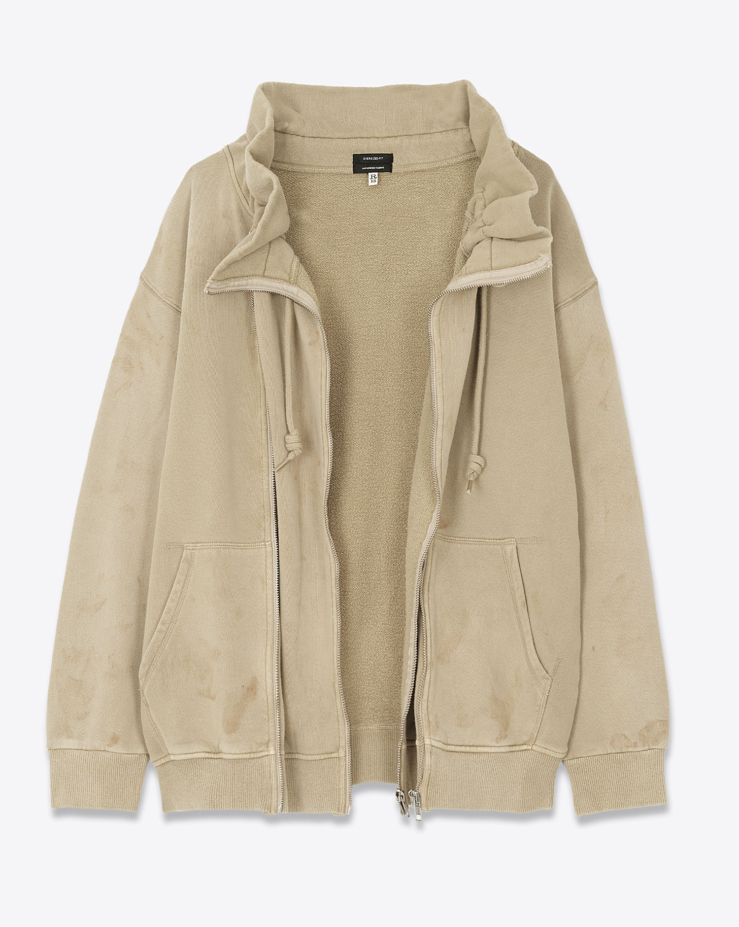 Veste sweatshirt oversized double zip beige Paperbag R13. Ouverte.