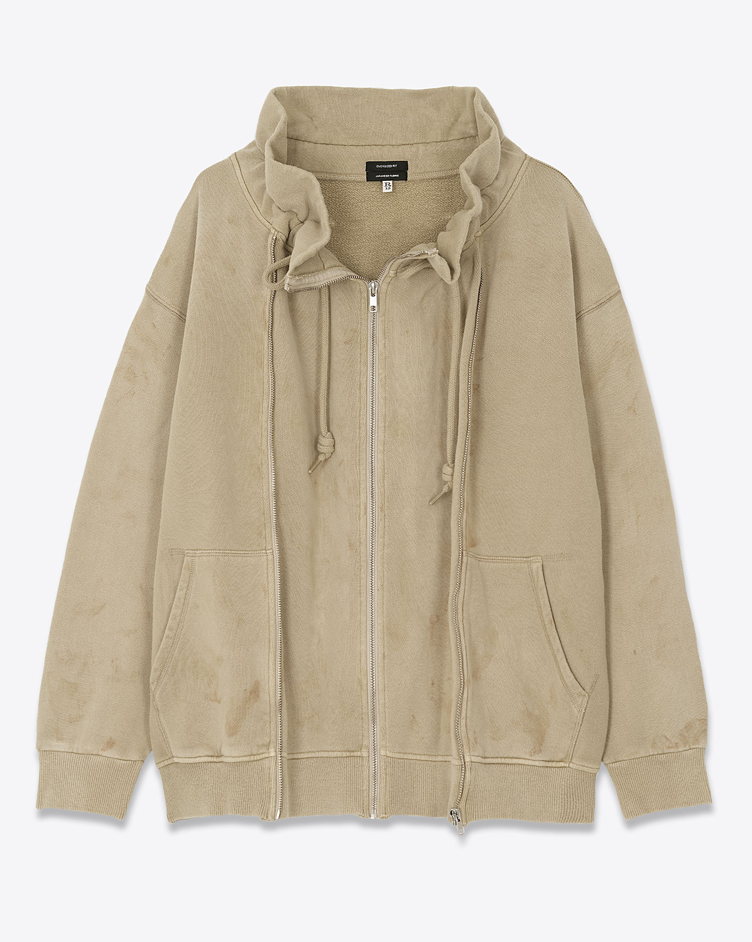 Veste sweatshirt oversized double zip beige Paperbag R13. Vue de face. 