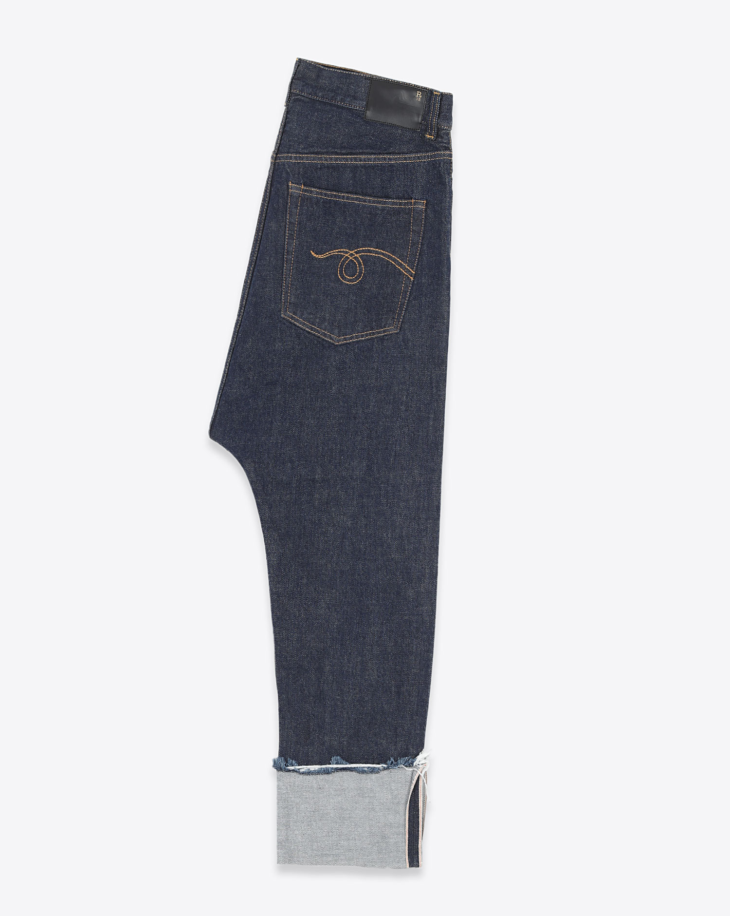 Jeans Tailored Drop R13 Denim en denim indigo.  
