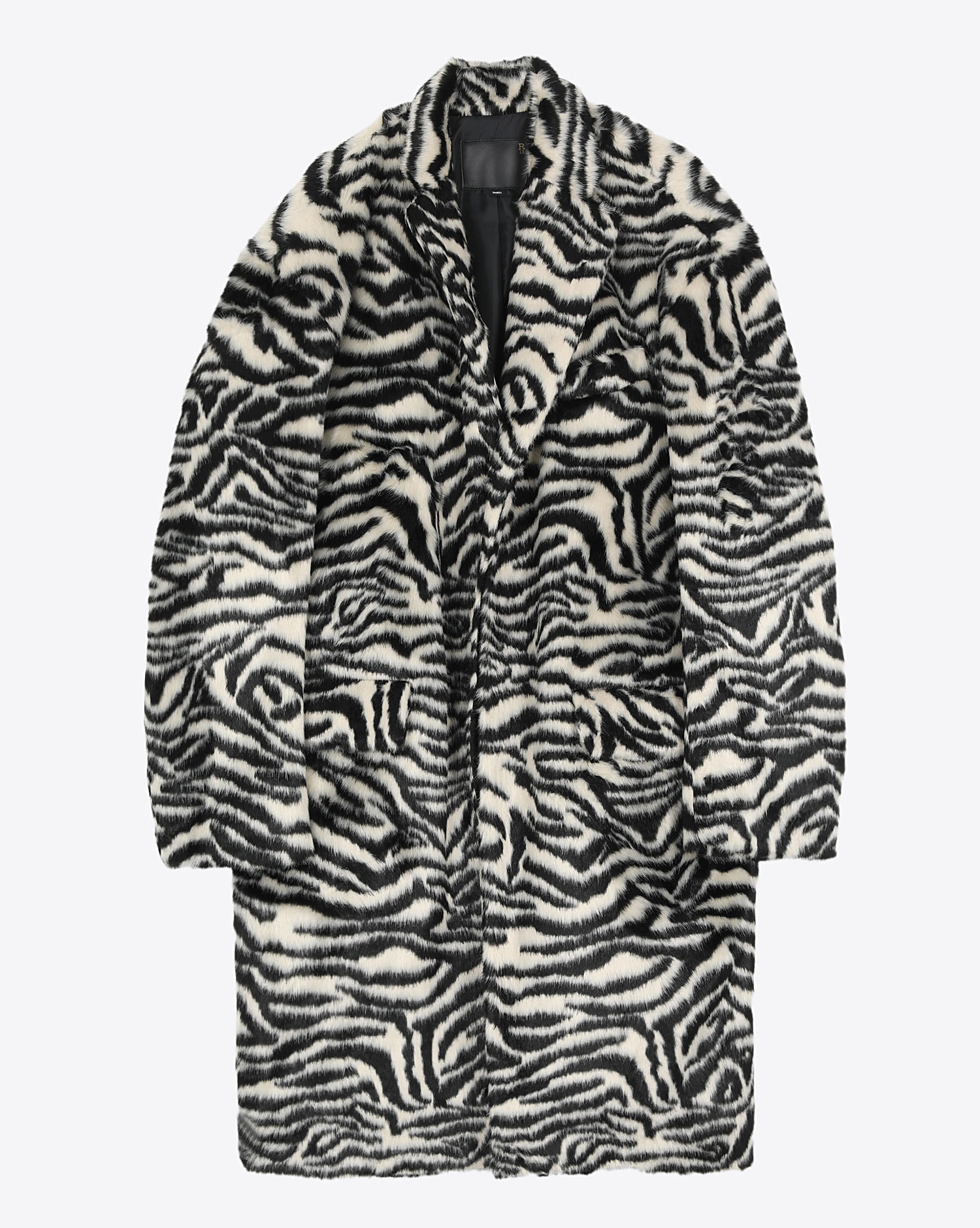 Manteau Teddy Bear R13 Denim imprimé zèbre noir et blanc.