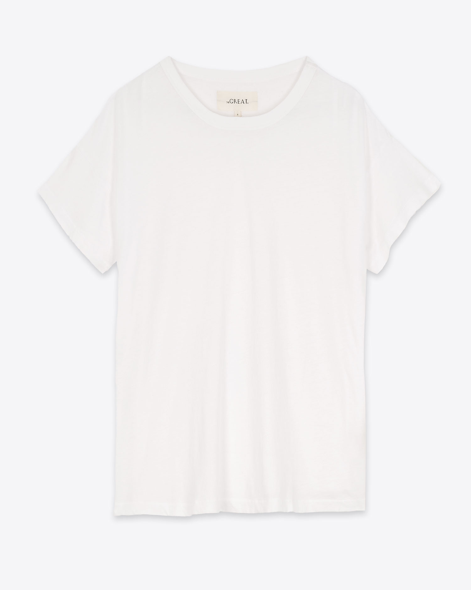 Produit Tee-shirt manches courtes Boxy Crew The great en coton blanc. Vue face. 