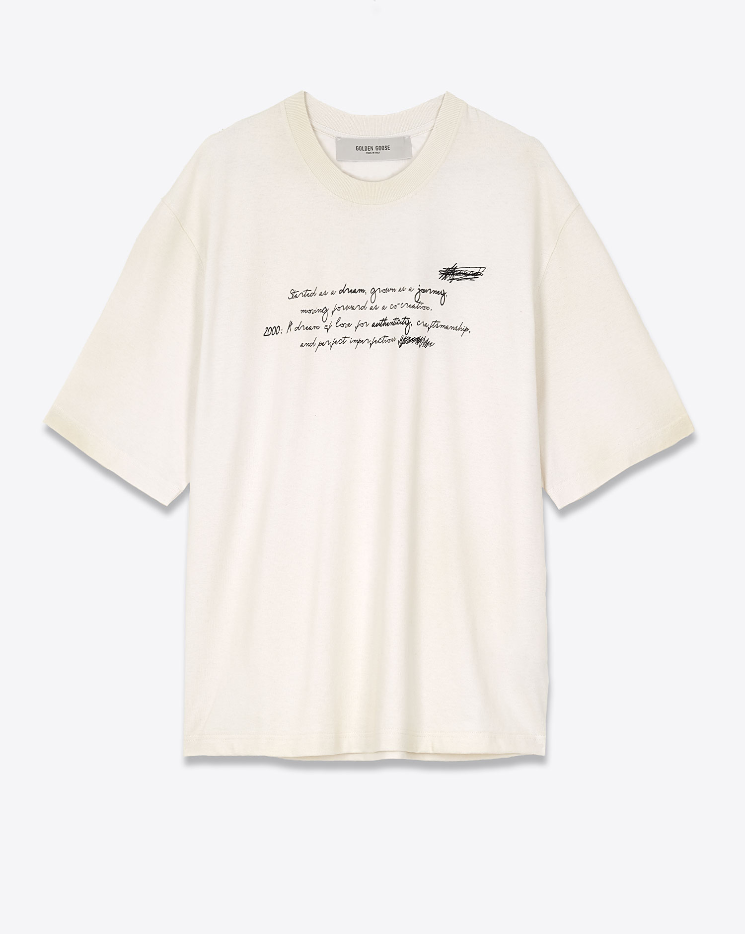 Produit Tee-shirt imprimé Dream Journey Golden Goose en coton beige. Vue face. 
