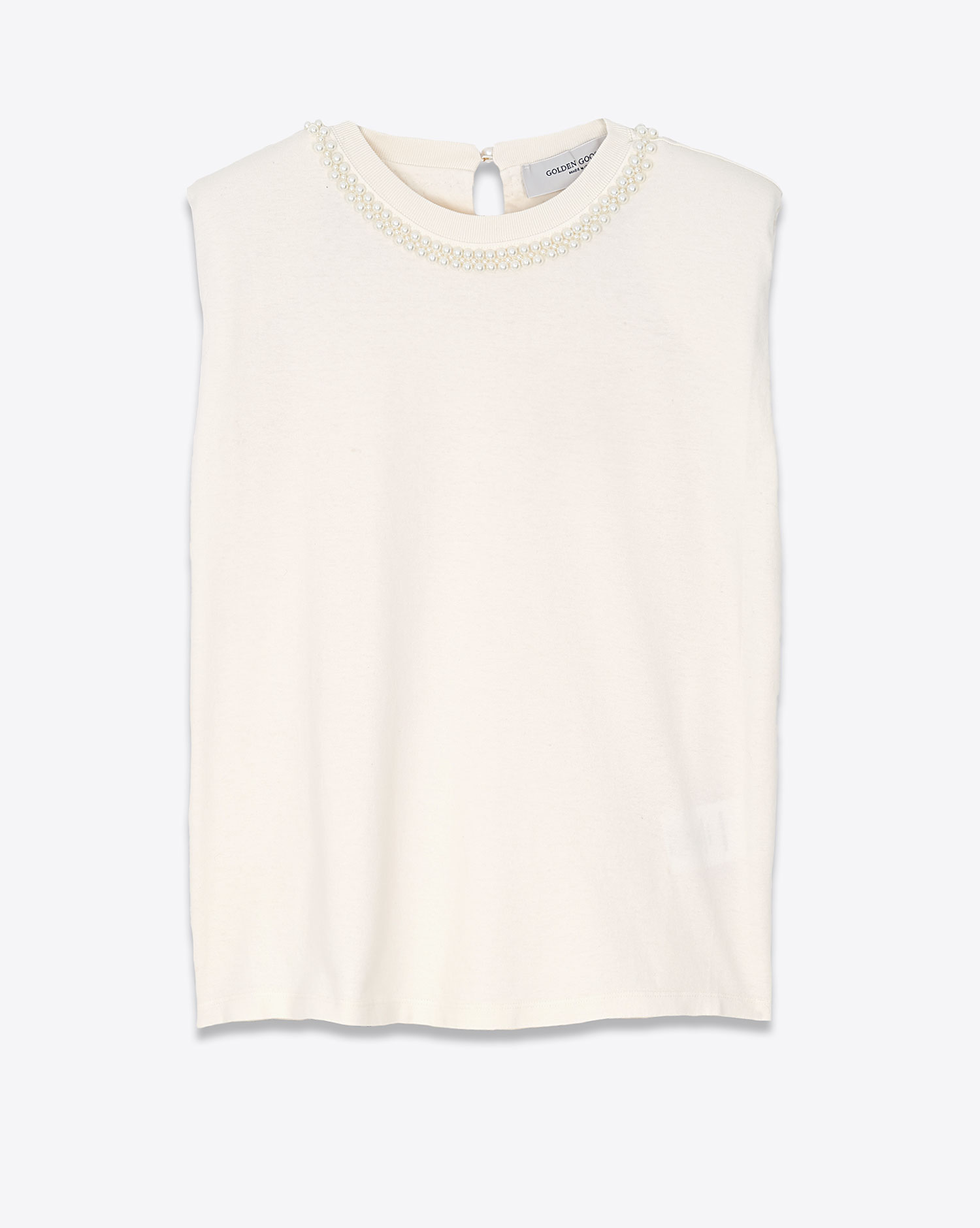 Golden Goose Tee-Shirt Epaulette et Perle  Blanc Heritage