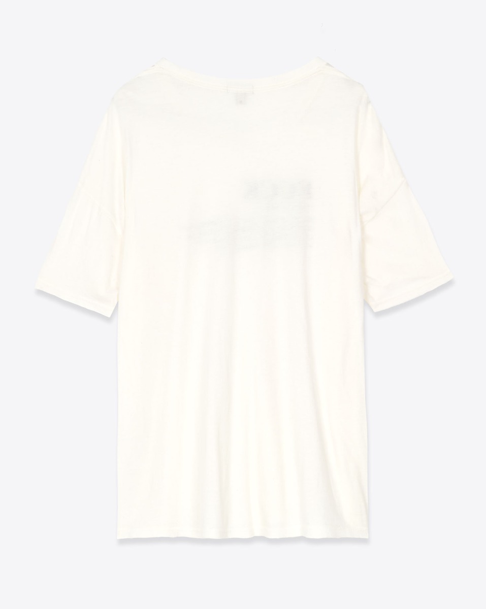 T-shirt Boy Fuck Relaxed Tee R13 en coton et cachemire écru, écriture noires. Vue de dos.