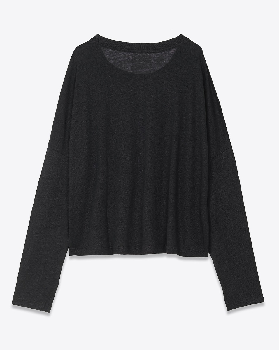 T-shirt manches longues oversized Mikuta en lin noir. Vue de dos.