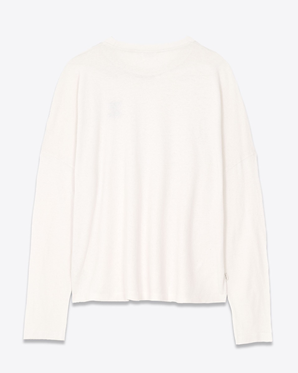 T-shirt Mikuta à manches longues en coton écru, brodé " Lost In Love " sur la poitrine. Vue de dos.