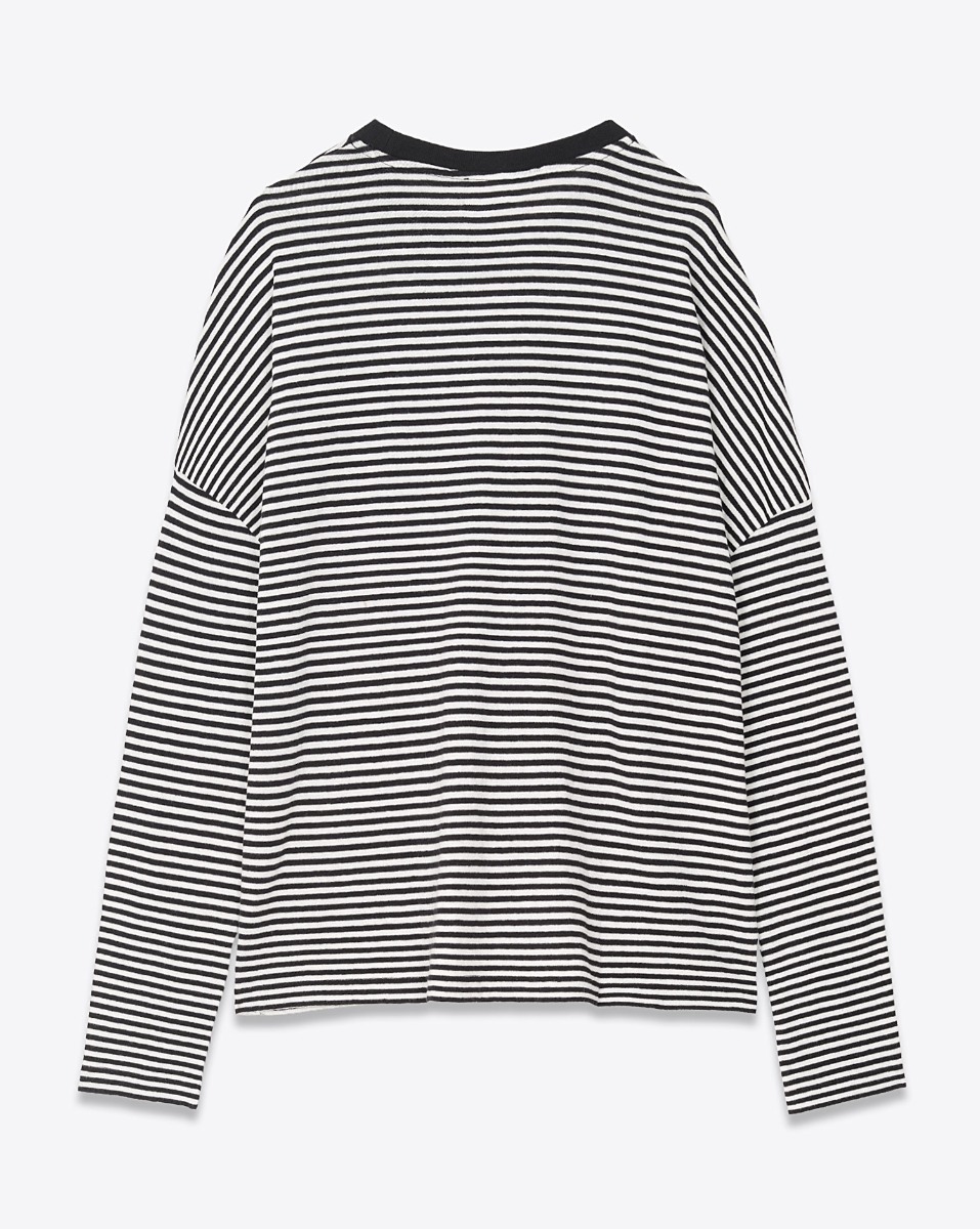 T-shirt Mikuta à manches longues en jersey de coton rayé noir et blanc. Vue de dos.