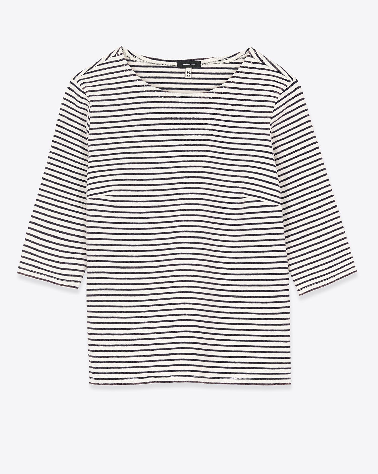 Tee-shirt marinière manches longues Elbow R13 en coton rayé. Vue face. 