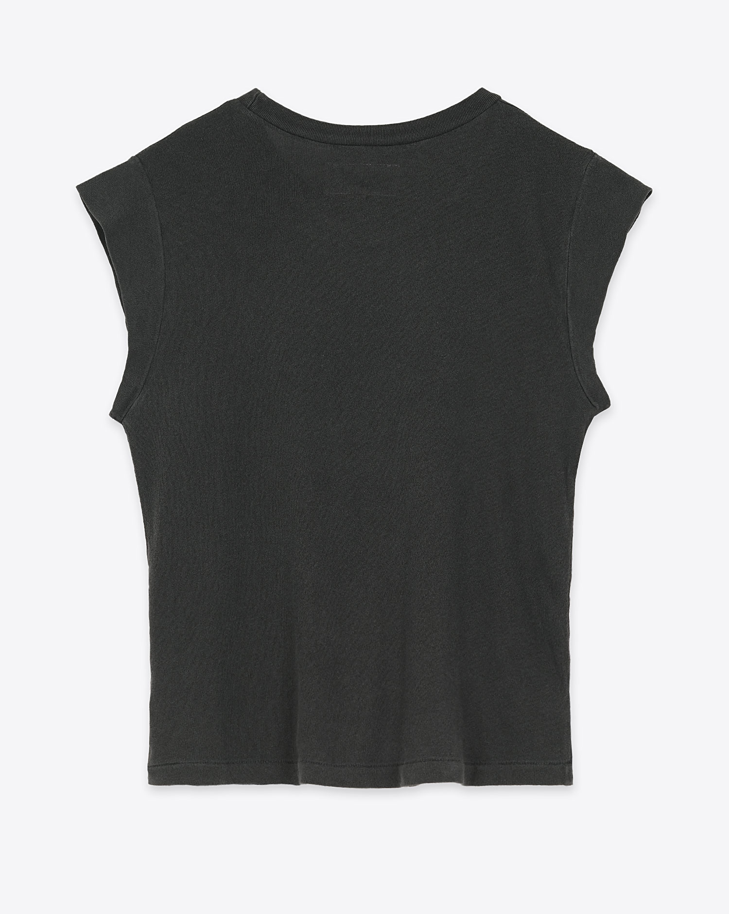 Produit Tee-shirt manches courtes raccourcies Peak Shoulder The Great en coton noir délavé. Vue dos. 