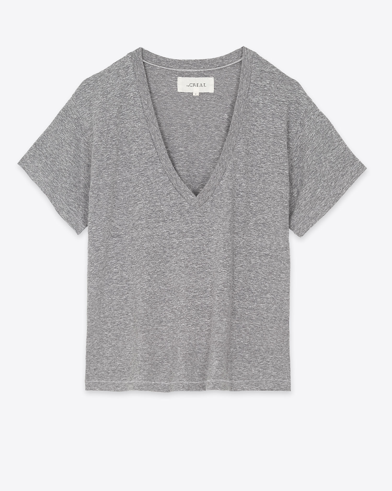 Produit Tee-shirt manches courtes V Neck The Great gris. Vue face. 