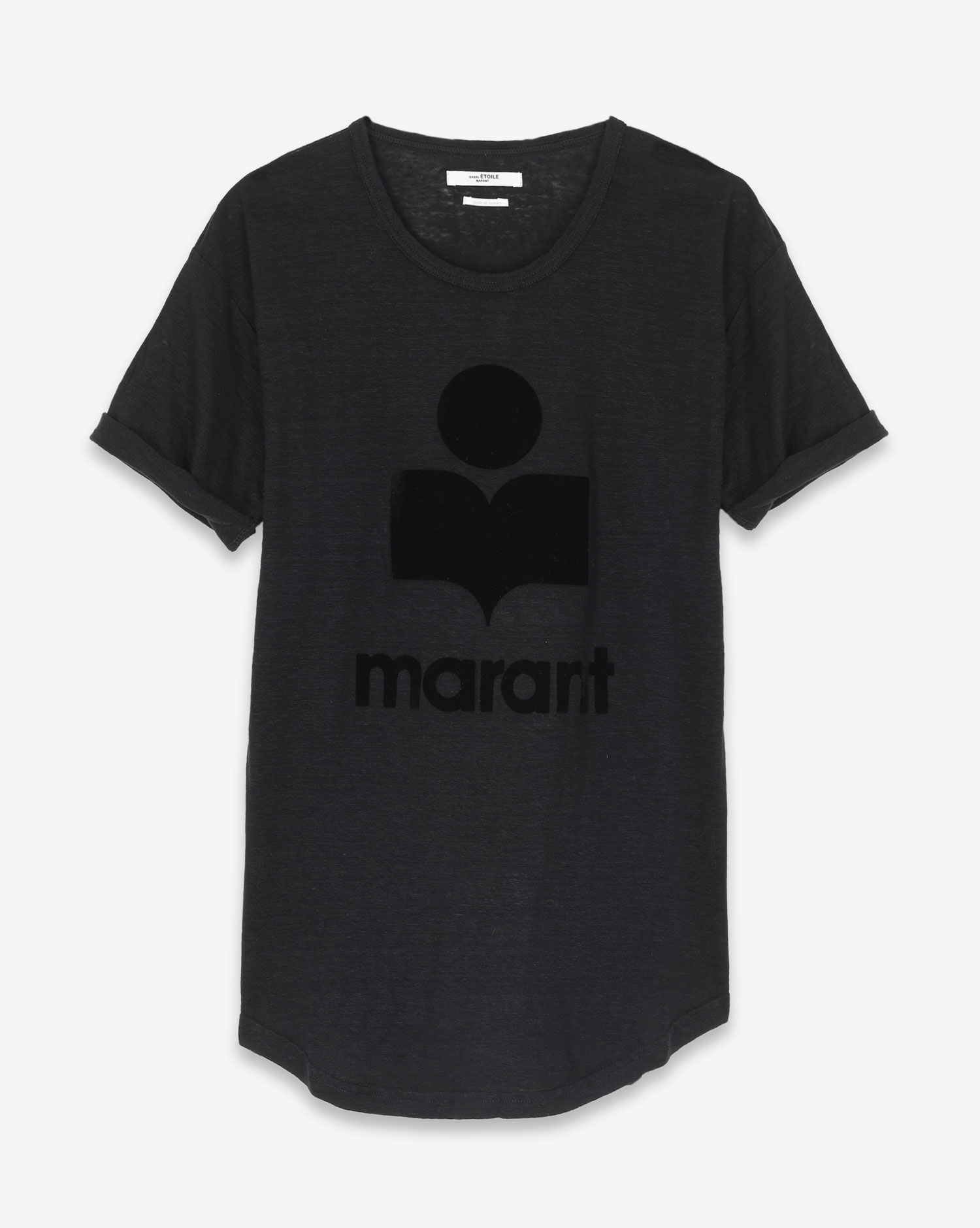 tee-shirt en lin noir logo velours noir ton sur ton Koldi Isabel Marant Etoile. 
