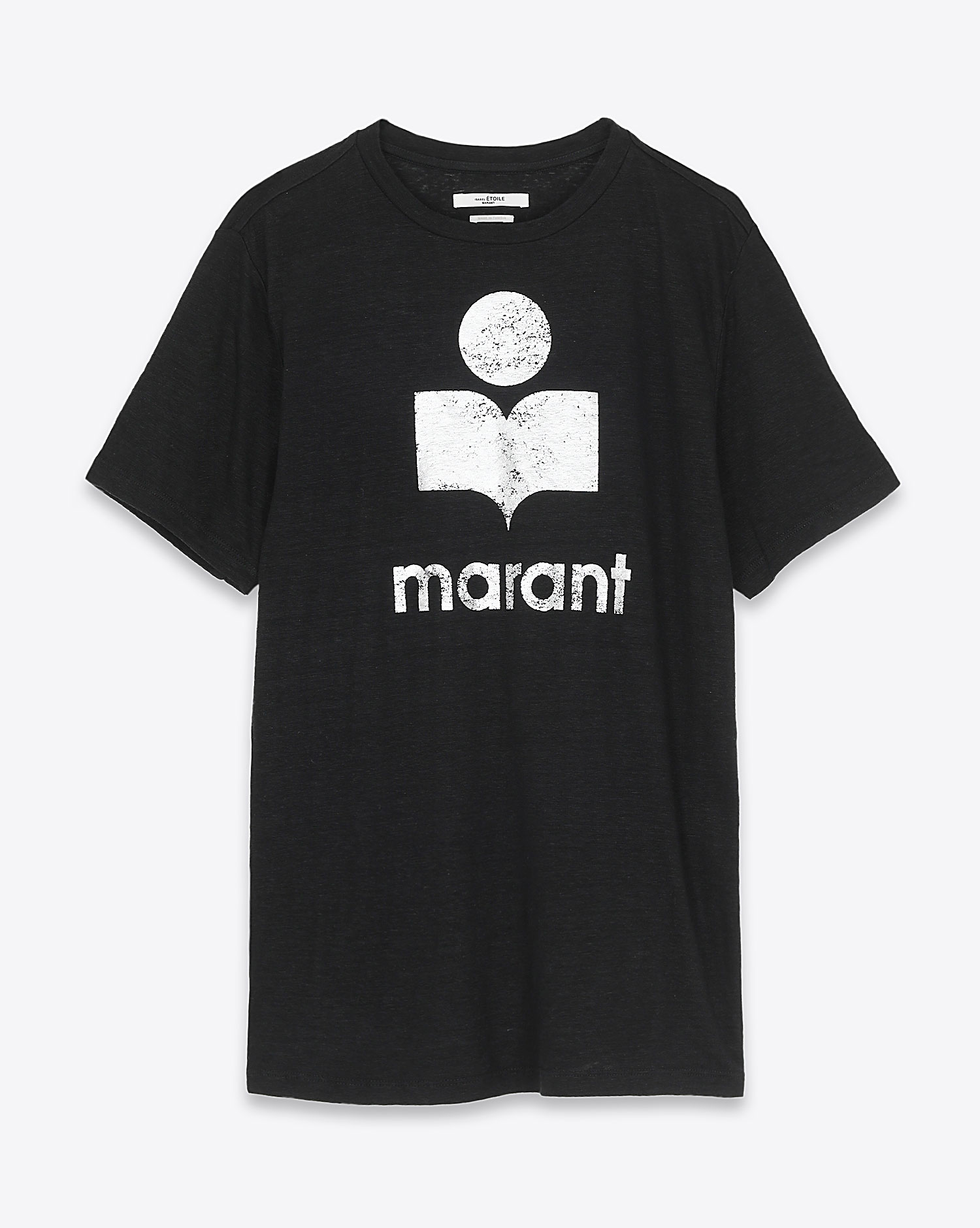 Tee-shirt en lin noir logo argent Zewel Isabel Marant Etoile. Face.
