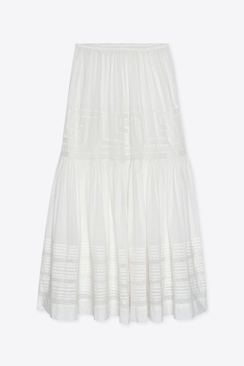 Jupe longue Victorian The Great en coton et dentelle blanche, vue de face.