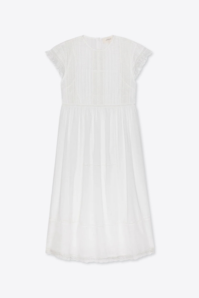 Robe longue Sonnet The Great en coton blanc et dentelle. Vue de face.