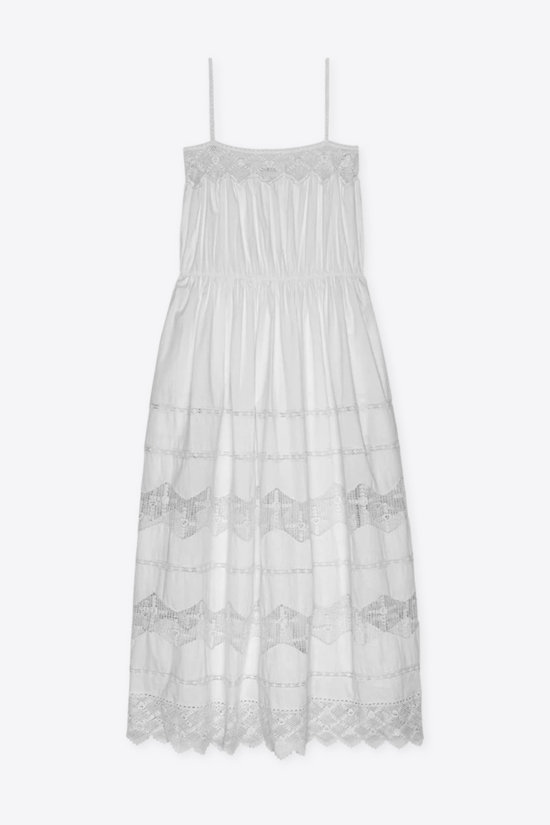 Robe &agrave; fines bretelles Rosette Crochet The Great en coton et dentelle blanche, vue de face.