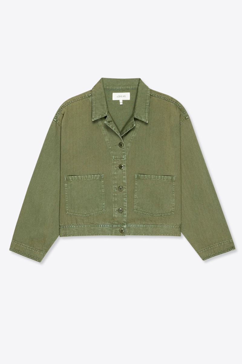 Veste de travail vintage Rancher The Great en coton kaki, vue de face.