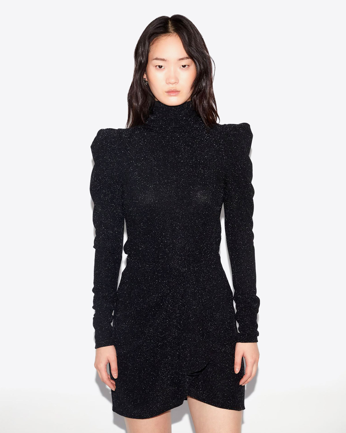 Top manches longues col montant épaulé en jersey Lurex noir Baiola Isabel Marant Etoile.