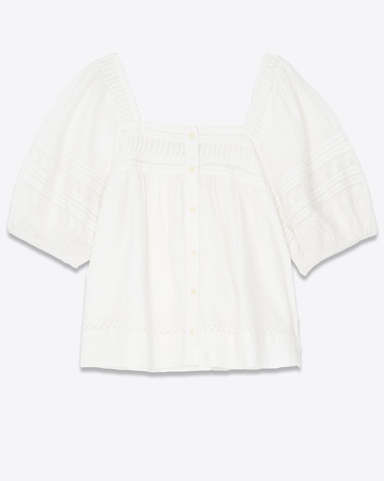 Produit Blouse manches courtes en voile de coton et dentelle blanche Keepsake The Great. Face.