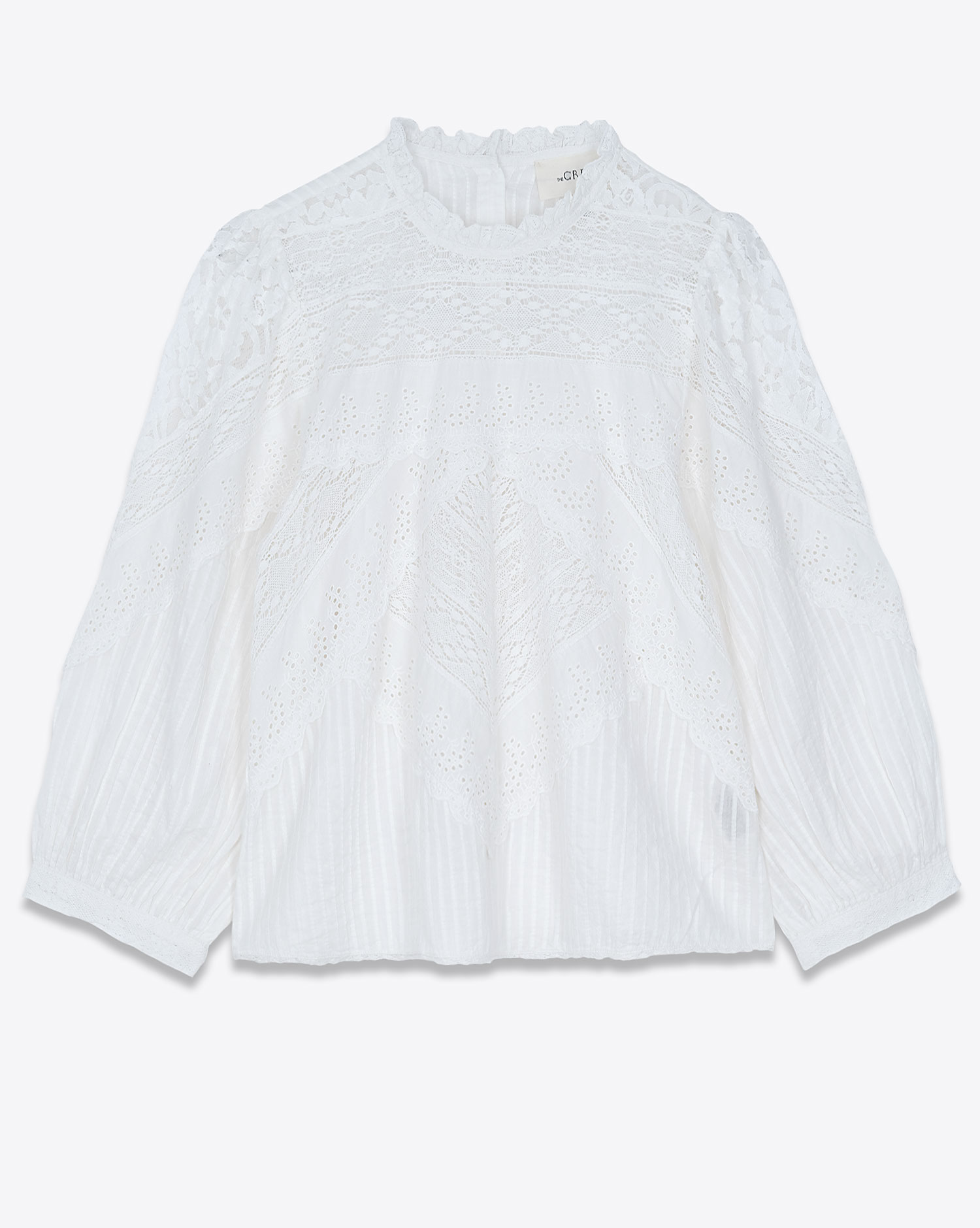 Top en dentelle blanche boutonn&eacute; dans le dos Verona The Great. Face.