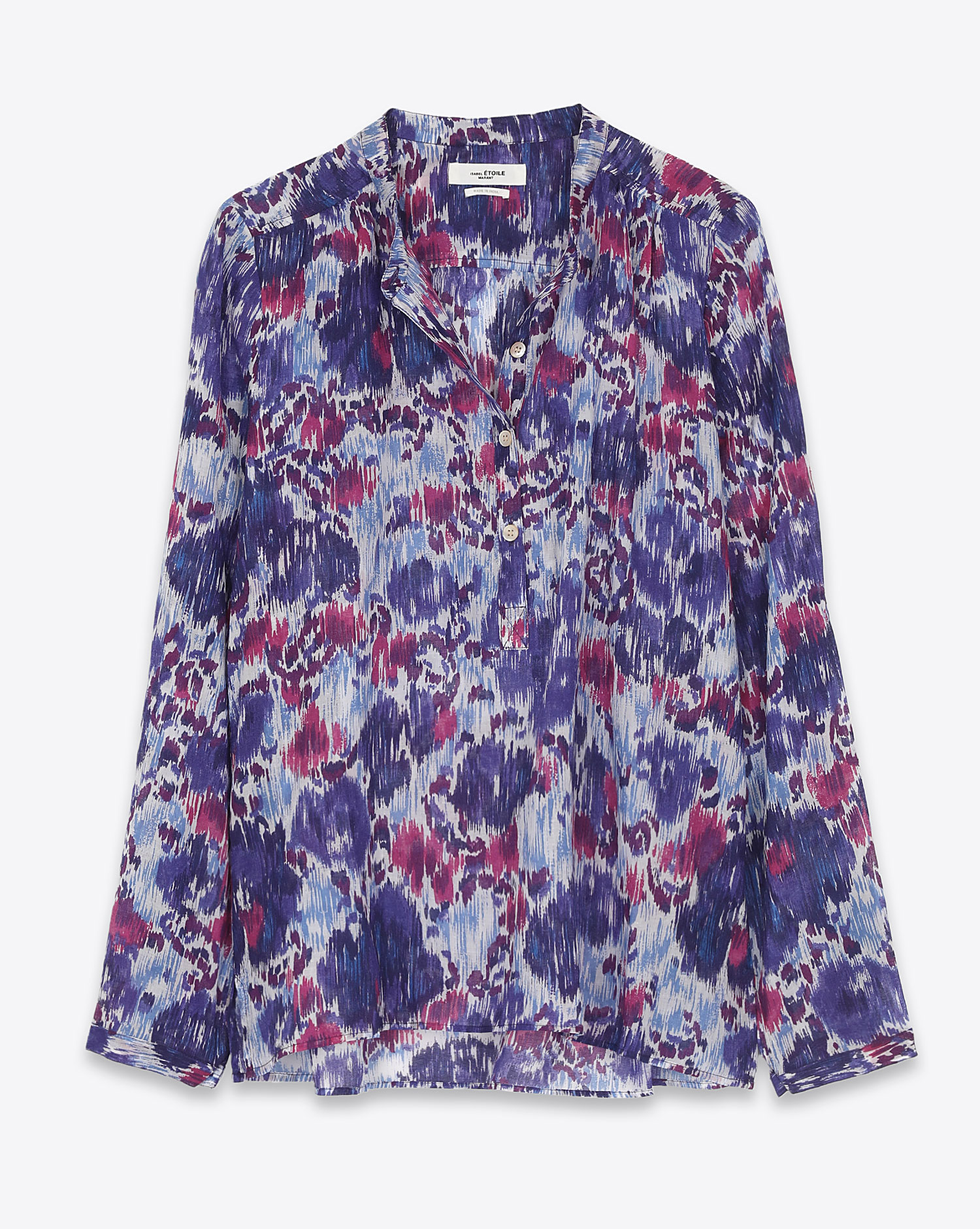 Blouse manches longues voile de coton imprimé fleurs Maria bleu Isabel Marant Etoile.