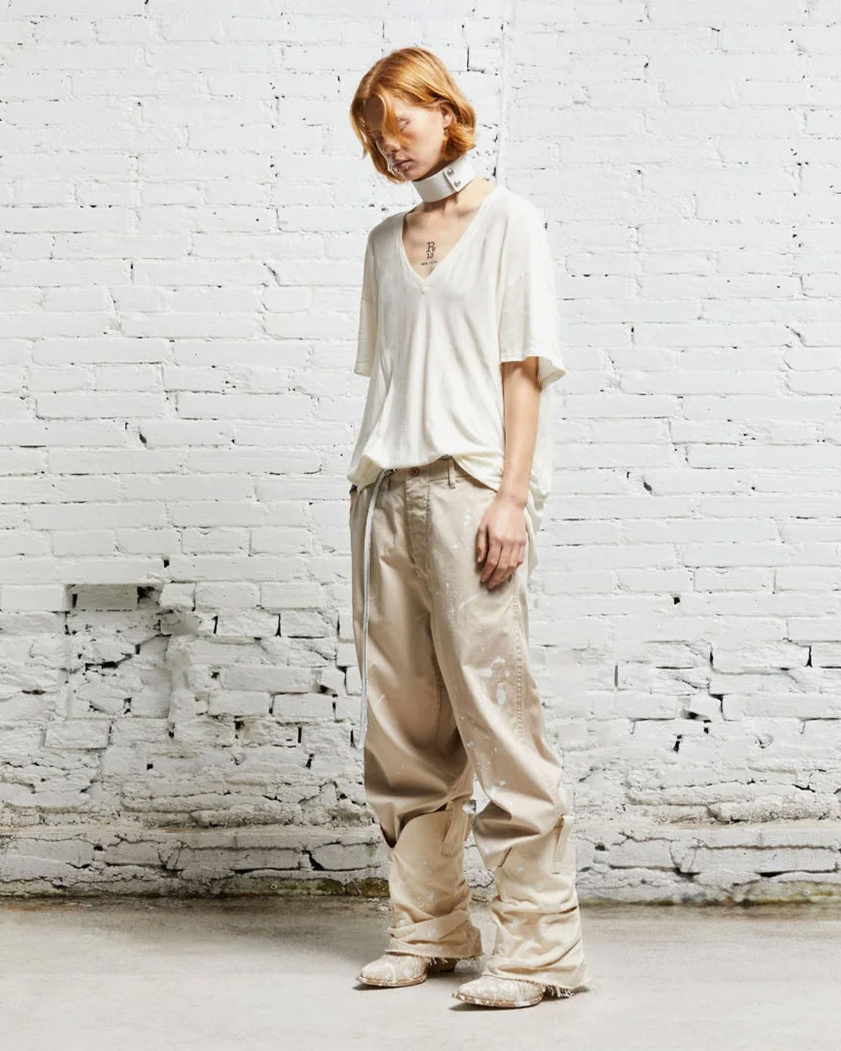 R13 Tee-Shirt V-Neck Boxy – Ecru