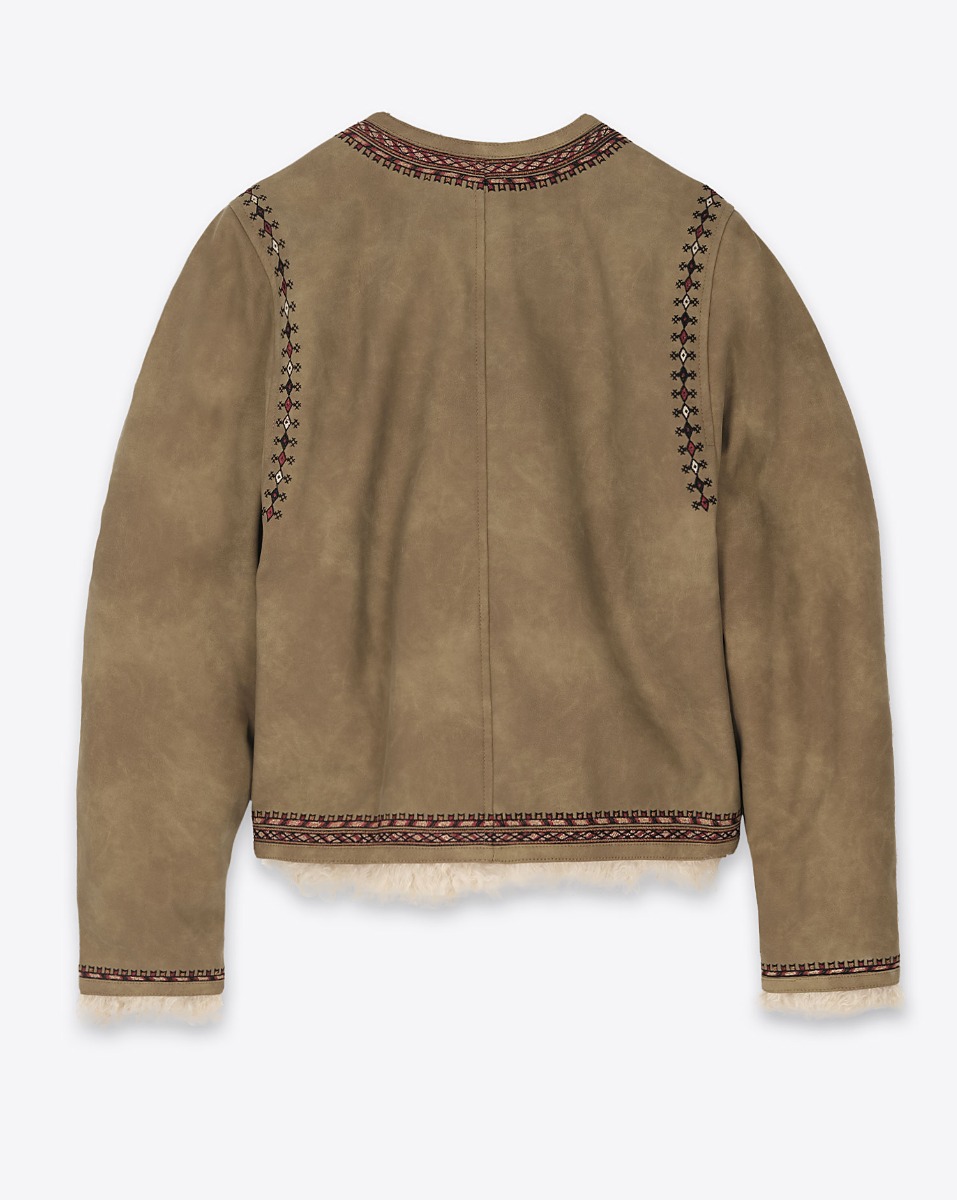 Veste Cely Isabel Marant Etoile en faux mouton retourné taupe. Vue de dos.