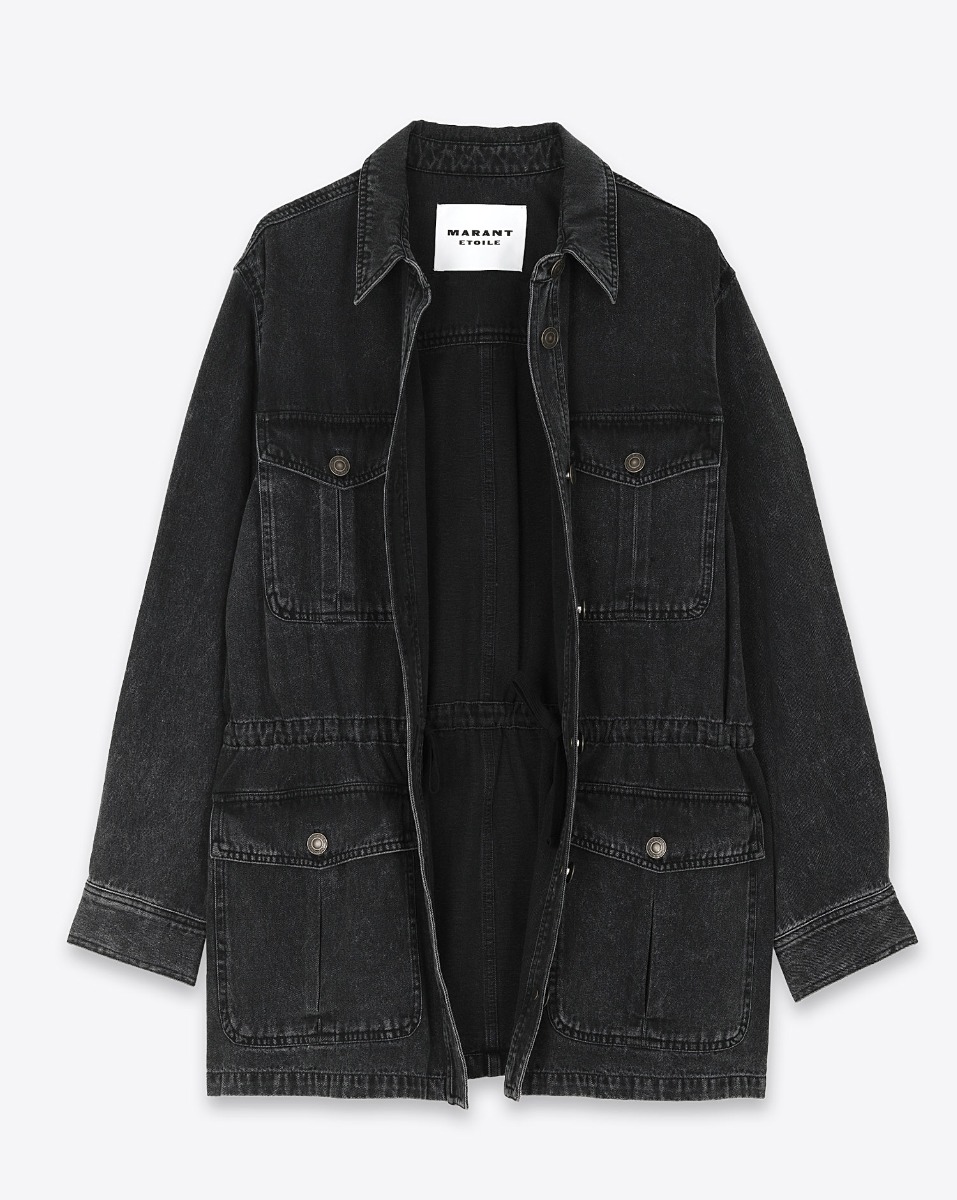 Veste Nossia Isabel Marant Etoile en denim vintage black. Vue de face ouverte.
