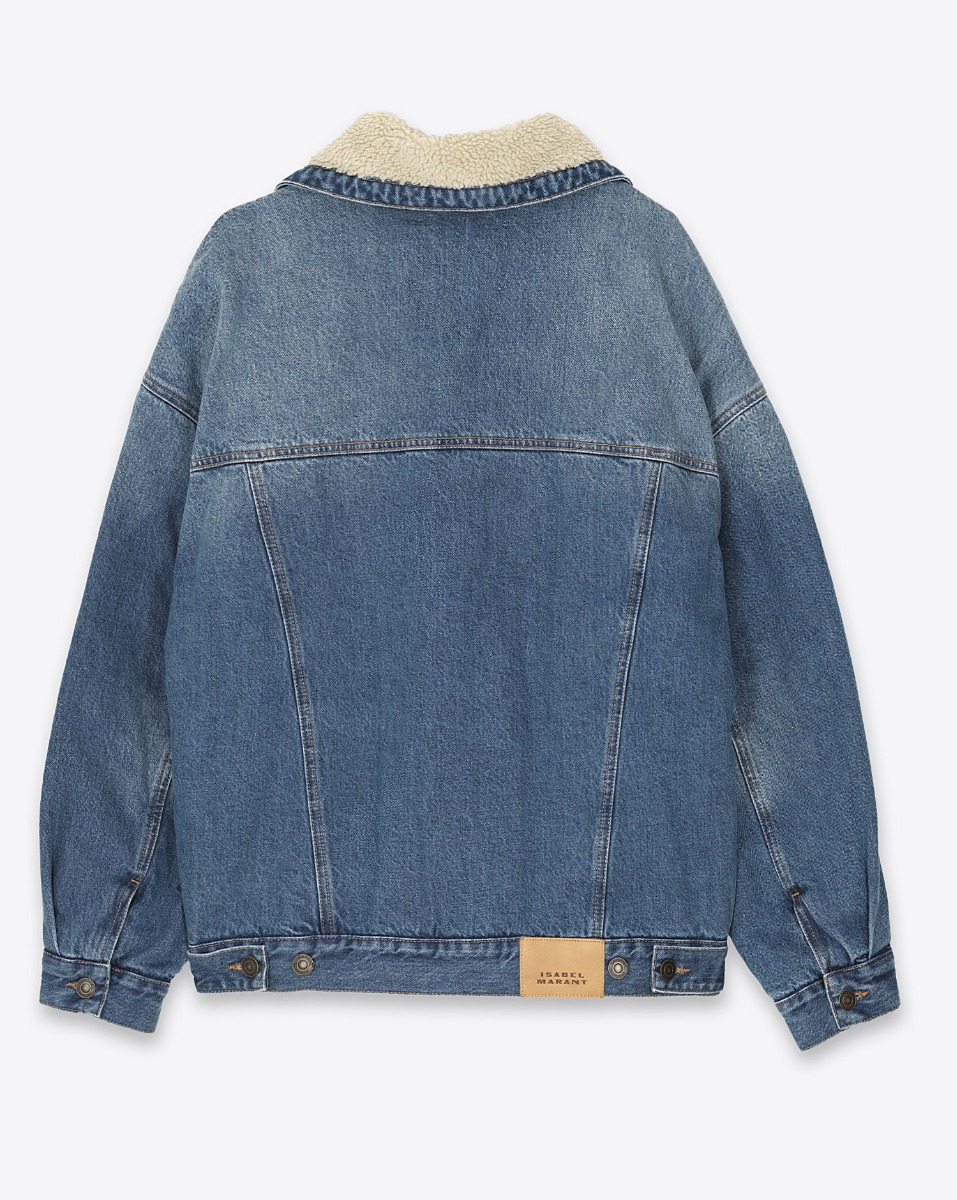 Veste Pimia Isabel Marant Etoile en denim bleu fourr&eacute;e. Vue de dos.