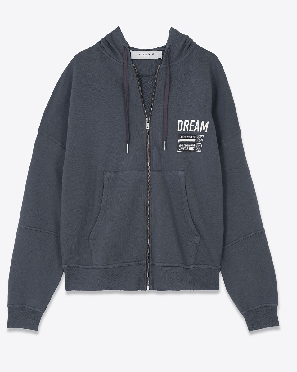 Veste sweat-shirt à capuche Ottavino Golden Goose unisexe en coton anthracite. Vue de face.