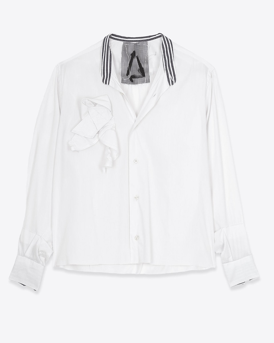 Chemise blanche Upcycling Yekaterina Ivankova en popeline de coton blanc. Vue de face.