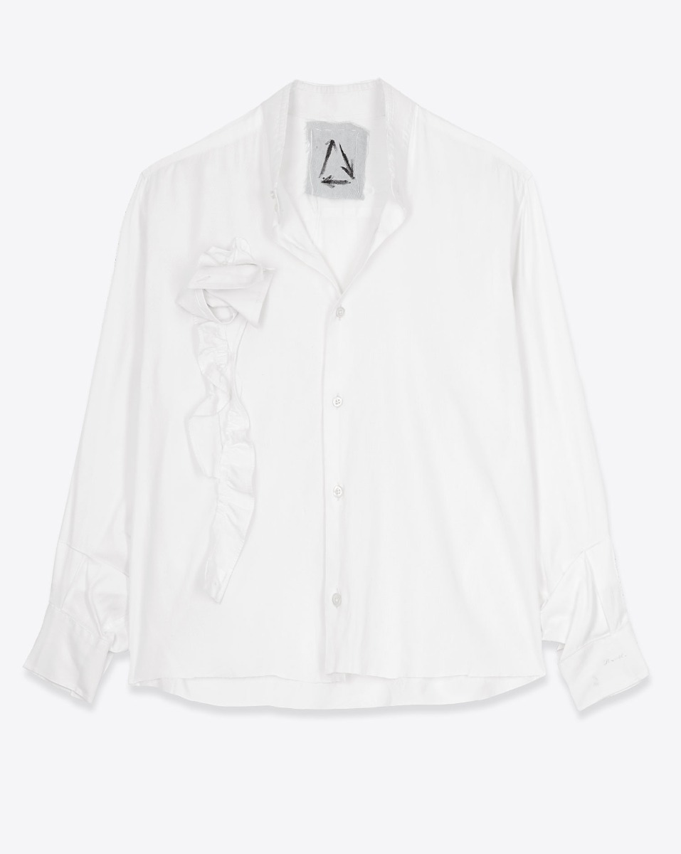 Chemise blanche Upcycling Yekaterina Ivankova en popeline de coton blanc. Vue de face.