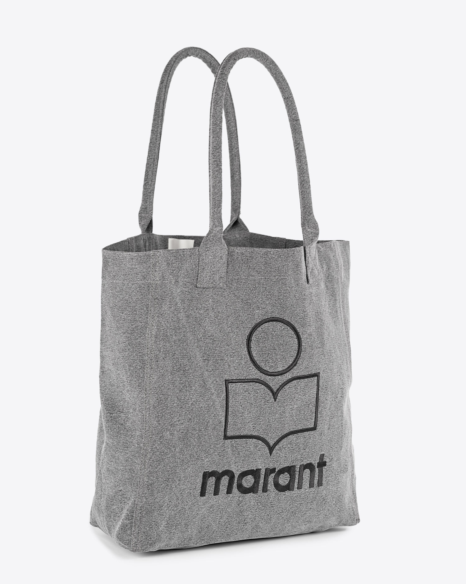 Produit Sac cabas Yenky Isabel Marant gris avec logo. Vue trois quart. 