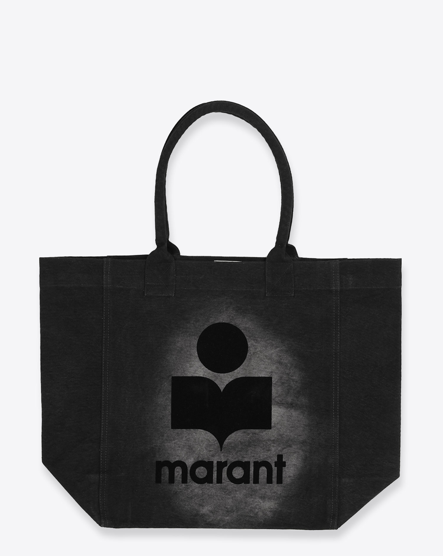 Produit Sac cabas Yenky Isabel Marant noir délavé avec logo. Vue face. 
