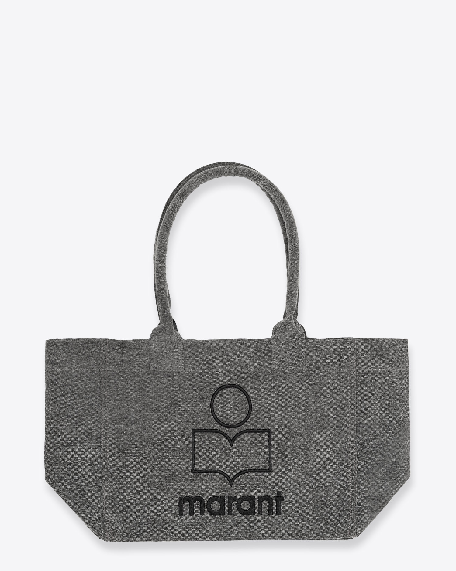 Produit Sac cabas Yenky Isabel Marant en toile grise avec logo et zip. Vue face. 
