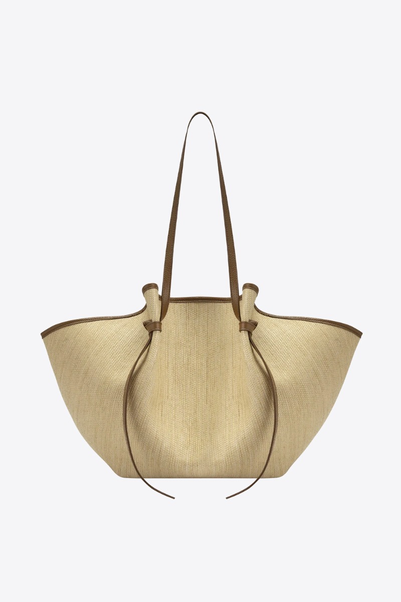 Sac panier Mochi large Yuzefi en raffia biscuit (&eacute;cru). Vue de face.