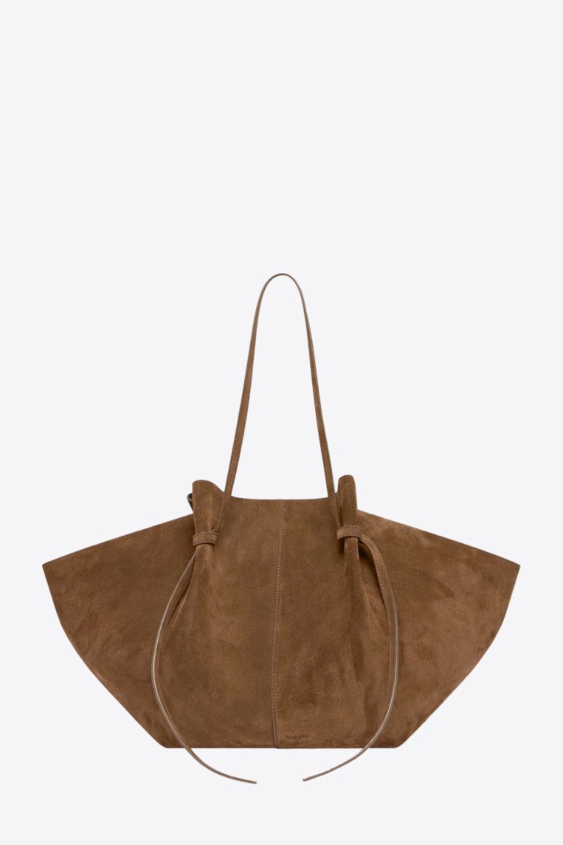 Sac Mochi large Yuzefi cuir su&eacute;d&eacute; Cognac, vue de face.