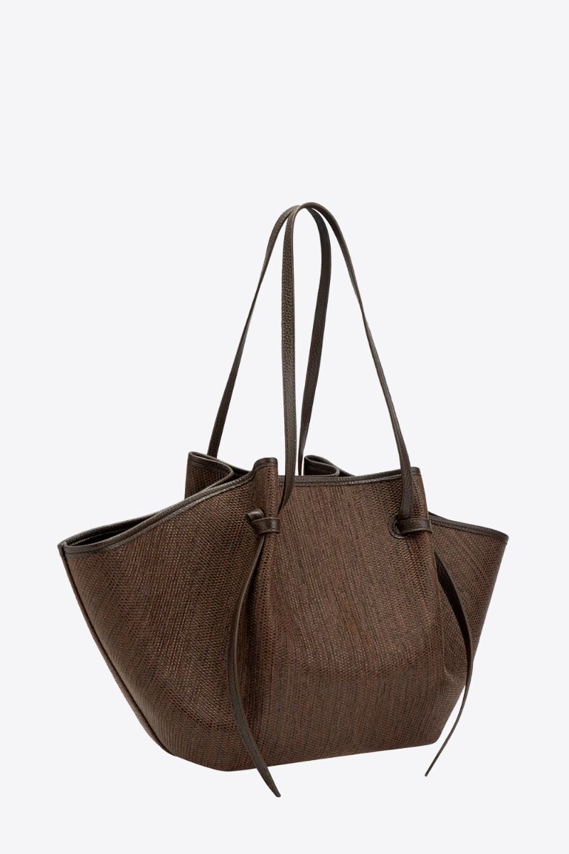 Sac cabas Mochi large Yuzefi en raffia Fudge marron fonc&eacute;, vue de profil.